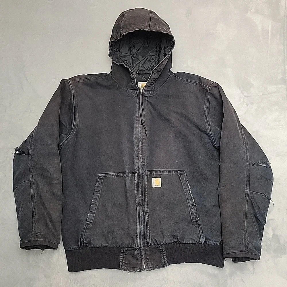 Carhartt  Active Jacket Men XL Black Canvas Insulated Workwear Distressed 104050